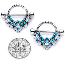 Load image into Gallery viewer, 14G 5/8 Aqua Gem Filigree Nipple Shield Set

