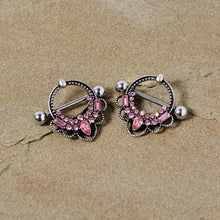 Load image into Gallery viewer, 14G 5/8 Pink Gem Filigree Nipple Shield Set
