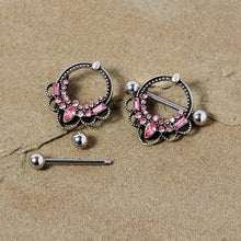 Load image into Gallery viewer, 14G 5/8 Pink Gem Filigree Nipple Shield Set
