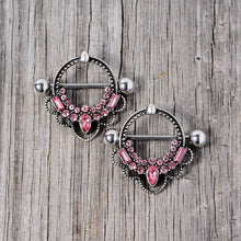 Load image into Gallery viewer, 14G 5/8 Pink Gem Filigree Nipple Shield Set
