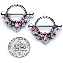Load image into Gallery viewer, 14G 5/8 Pink Gem Filigree Nipple Shield Set
