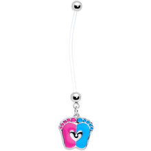 Load image into Gallery viewer, Pink Blue Baby Feet Dangle Pregnancy Belly Ring
