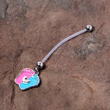 Load image into Gallery viewer, Pink Blue Baby Feet Dangle Pregnancy Belly Ring
