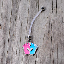 Load image into Gallery viewer, Pink Blue Baby Feet Dangle Pregnancy Belly Ring
