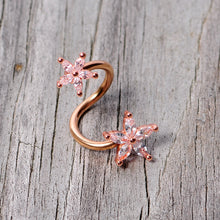 Load image into Gallery viewer, 14G Clear Gem Rose Gold Hue Star Flower Spiral Twister Belly Ring
