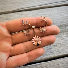 Load image into Gallery viewer, 14G 3/8 Aurora Gem Rose Gold Tone Butterfly Spiral Twister Ring
