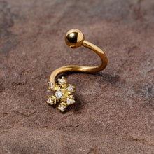 Load image into Gallery viewer, Clear CZ Gem Gold Tone Snowflake Christmas Spiral Twister Belly Ring
