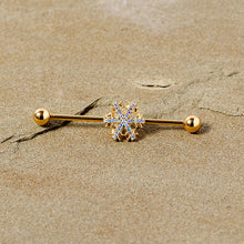 Load image into Gallery viewer, 14G Aurora Gem Gold Tone Snowflake Industrial Barbell 38mm
