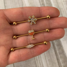 Load image into Gallery viewer, 14G Aurora Gem Gold Tone Snowflake Industrial Barbell 38mm
