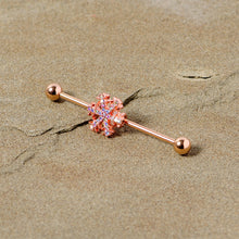 Load image into Gallery viewer, 14G Aurora Gem Rose Gold Tone Snowflake Industrial Barbell 38mm
