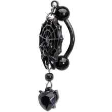 Load image into Gallery viewer, Black Gem Black Spiderweb Halloween Reversible Dangle Belly Ring
