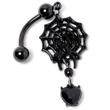 Load image into Gallery viewer, Black Gem Black Spiderweb Halloween Reversible Dangle Belly Ring
