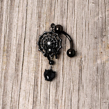 Load image into Gallery viewer, Black Gem Black Spiderweb Halloween Reversible Dangle Belly Ring
