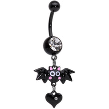 Load image into Gallery viewer, Clear Gem Black Heart Vampire Bat Halloween Dangle Belly Ring
