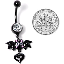 Load image into Gallery viewer, Clear Gem Black Heart Vampire Bat Halloween Dangle Belly Ring
