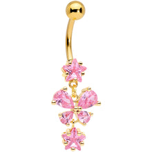 Load image into Gallery viewer, Pink Gem Gold Tone Star Bow Dangle Belly Ring
