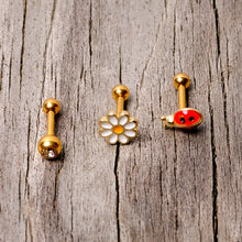 Load image into Gallery viewer, 16G 1/4 Clear Gem Gold Tone Ladybug Cartilage Tragus Set of 3
