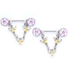 Load image into Gallery viewer, 14G 5/8 Yellow Clear Gem Bee Flower Dangle Nipple Ring Set

