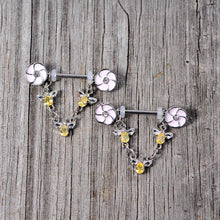 Load image into Gallery viewer, 14G 5/8 Yellow Clear Gem Bee Flower Dangle Nipple Ring Set
