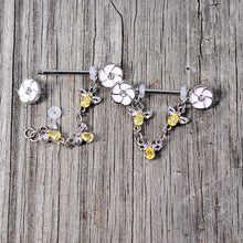 Load image into Gallery viewer, 14G 5/8 Yellow Clear Gem Bee Flower Dangle Nipple Ring Set
