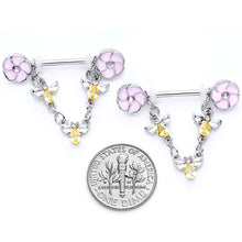 Load image into Gallery viewer, 14G 5/8 Yellow Clear Gem Bee Flower Dangle Nipple Ring Set

