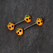 Load image into Gallery viewer, 14G 5/8 Orange Jack O Lantern Pumpkin Halloween Nipple Ring Set
