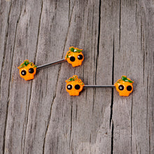 Load image into Gallery viewer, 14G 5/8 Orange Jack O Lantern Pumpkin Halloween Nipple Ring Set
