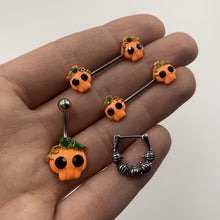 Load image into Gallery viewer, Black Gem Orange Pumpkin Jack O Lantern Halloween Belly Ring
