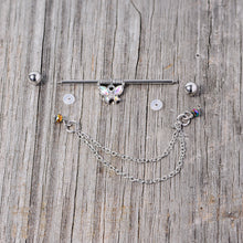 Load image into Gallery viewer, 14G Aurora Gem Butterfly Chain Dangle Project Bar 38mm
