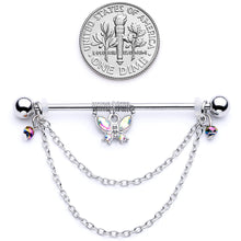 Load image into Gallery viewer, 14G Aurora Gem Butterfly Chain Dangle Project Bar 38mm
