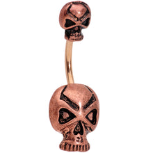 Load image into Gallery viewer, Rose Gold Tone Scary Double Skull Halloween Double Mount Belly Ring
