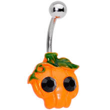 Load image into Gallery viewer, Black Gem Orange Pumpkin Jack O Lantern Halloween Belly Ring
