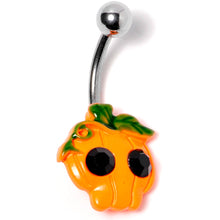 Load image into Gallery viewer, Black Gem Orange Pumpkin Jack O Lantern Halloween Belly Ring
