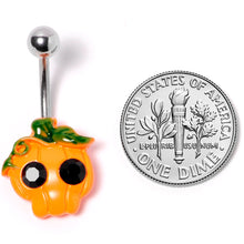 Load image into Gallery viewer, Black Gem Orange Pumpkin Jack O Lantern Halloween Belly Ring
