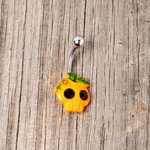 Load image into Gallery viewer, Black Gem Orange Pumpkin Jack O Lantern Halloween Belly Ring
