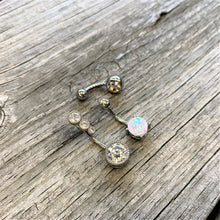 Load image into Gallery viewer, Clear Gem White Faux Opal Twisted Belly Ring Set of 3
