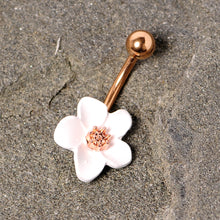 Load image into Gallery viewer, Rose Gold Tone Spring Blossom Pretty White Flower Belly Ring
