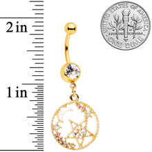 Load image into Gallery viewer, Clear Aurora Gem Gold Tone Circle Star Moon Dangle Belly Ring
