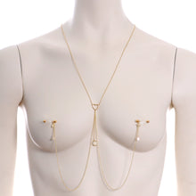 Load image into Gallery viewer, 14G 5/8 Clear Gem Gold Tone Heart Star Nipple Chain Necklace
