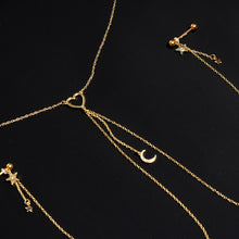 Load image into Gallery viewer, 14G 5/8 Clear Gem Gold Tone Heart Star Nipple Chain Necklace
