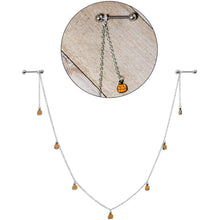 Load image into Gallery viewer, 14G 5/8 Orange Pumpkin Patch Halloween Dangle Nipple Chain
