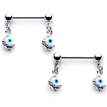 Load image into Gallery viewer, 14G 5/8 Blue Eyeball Hand Halloween Dangle Nipple Ring Set
