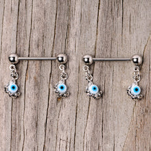 Load image into Gallery viewer, 14G 5/8 Blue Eyeball Hand Halloween Dangle Nipple Ring Set
