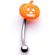 Load image into Gallery viewer, 16G 5/16 Jack O Lantern Pumpkin Halloween Curved Eyebrow Ring
