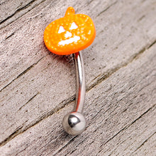 Load image into Gallery viewer, 16G 5/16 Jack O Lantern Pumpkin Halloween Curved Eyebrow Ring
