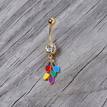 Load image into Gallery viewer, Clear Gem Gold Tone Christmas Lights Holiday Dangle Belly Ring
