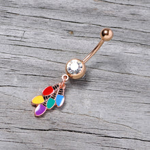 Load image into Gallery viewer, Clear Gem Rose Gold Tone Christmas Lights Holiday Dangle Belly Ring
