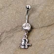Load image into Gallery viewer, Clear Gem Happy Ghost Halloween Dangle Belly Ring
