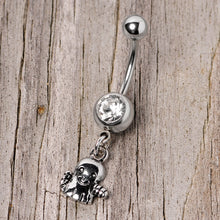 Load image into Gallery viewer, Clear Gem Happy Ghost Halloween Dangle Belly Ring

