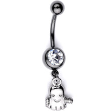 Load image into Gallery viewer, Clear Gem Black Happy Ghost Halloween Dangle Belly Ring
